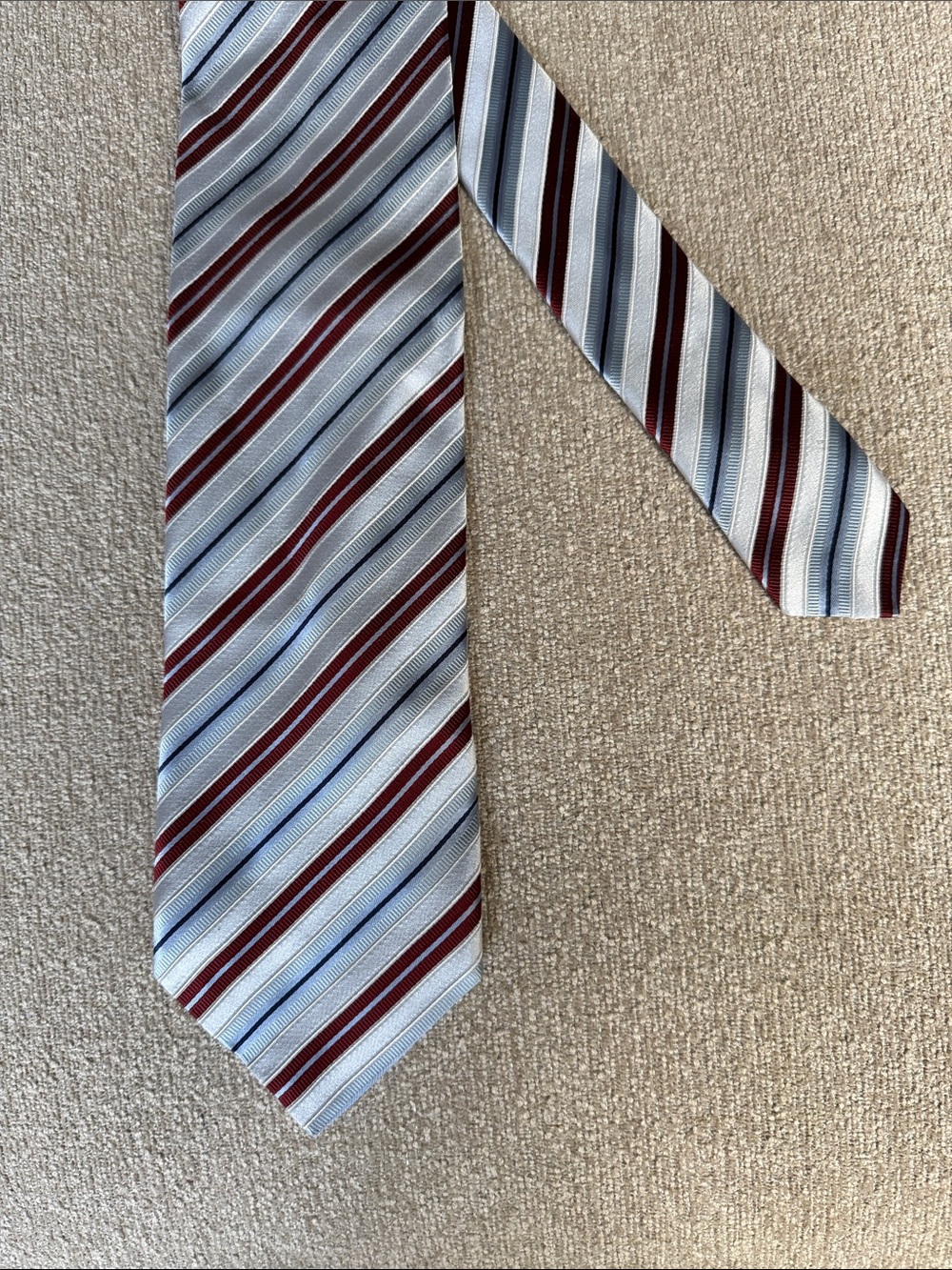 Ermenegildo Zegna Light Blue and Burgundy Striped Silk Tie
